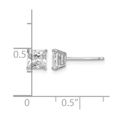 Sterling Silver Rhodium-plated Polished Square CZ Stud Earrings, 5 x 5mm