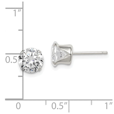 Sterling Silver Polished Round CZ Snap Set Stud Earrings, 7 x 7mm
