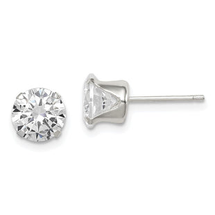 Sterling Silver Polished Round CZ Snap Set Stud Earrings (Style QE9106)