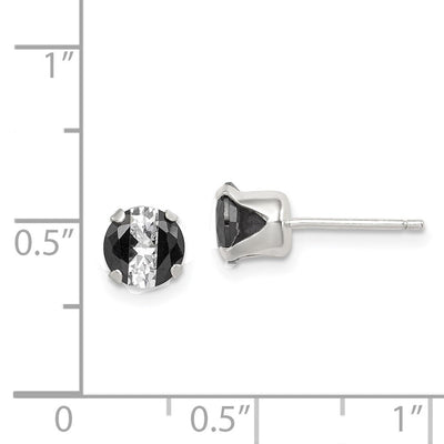 Sterling Silver Black & White Round CZ Snap-in Set Stud Earrings, 6 x 6mm