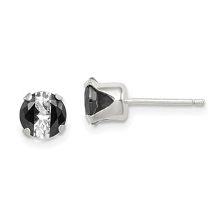 Sterling Silver Black & White Round CZ Snap-in Set Stud Earrings (Style QE9111)