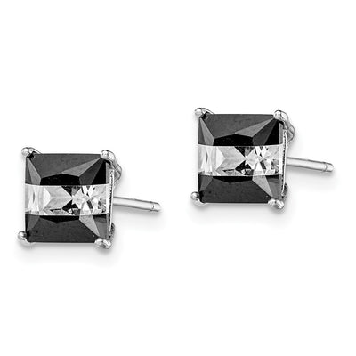 Sterling Silver RH-plated Black & White Square CZ Stud Earrings, 6 x 6mm