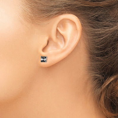 Sterling Silver RH-plated Black & White Square CZ Stud Earrings, 6 x 6mm