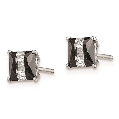 Sterling Silver RH-plated Black & White Square CZ Stud Earrings, 5 x 5mm