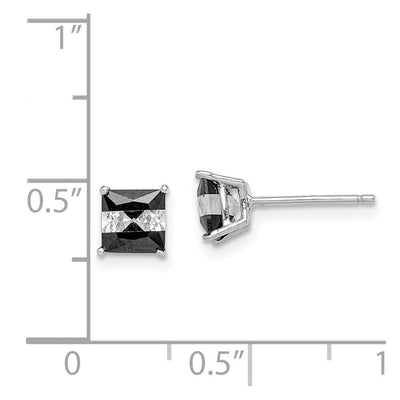 Sterling Silver RH-plated Black & White Square CZ Stud Earrings, 5 x 5mm