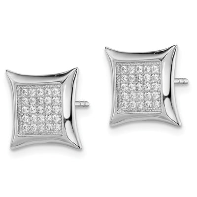 Sterling Silver Rhodium-plated Polished Pavé CZ Square Post Earrings, 10 x 10mm
