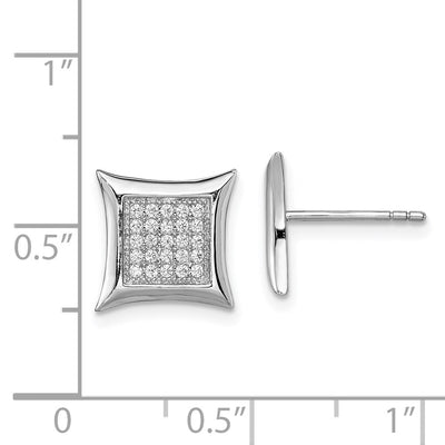 Sterling Silver Rhodium-plated Polished Pavé CZ Square Post Earrings, 10 x 10mm