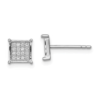 Sterling Silver Rhodium-plated Polished Pav CZ Square Post Earrings (Style QE9116)