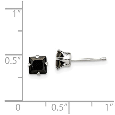 Sterling Silver Polished Black Square CZ Snap-in Set Stud Earrings