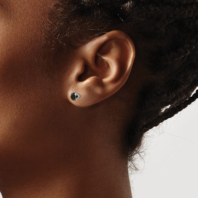 Sterling Silver Polished Black Round CZ Snap-in Set Stud Earrings