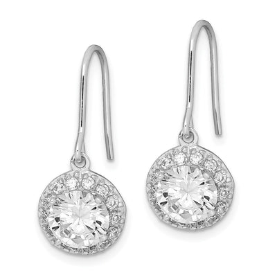 Sterling Silver Rhodium-plated Polished Round CZ Halo Dangle Earrings, 24 x 11mm