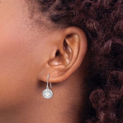 Sterling Silver Rhodium-plated Polished Round CZ Halo Dangle Earrings, 24 x 11mm