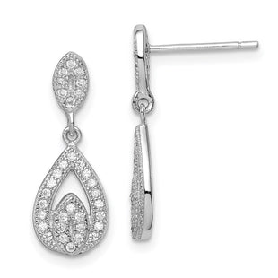 Sterling Silver Rhodium-plated CZ Pav Pear Dangle Post Earrings (Style QE9284)