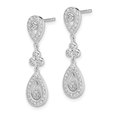 Sterling Silver Rhodium-plated CZ Pavé Pear Dangle Post Earrings, 29 x 8mm