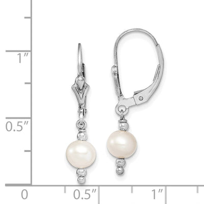 Sterling Silver Rhodium-plated White Semi-Round Freshwater Cultured Pearl Leverback Dangle Earrings, 28 x 6 to 7mm