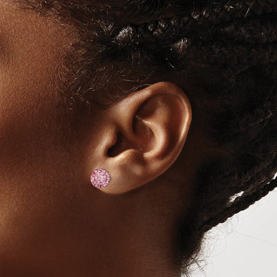 Sterling Silver Rhodium-plated Pink Czech Crystal Post Earrings