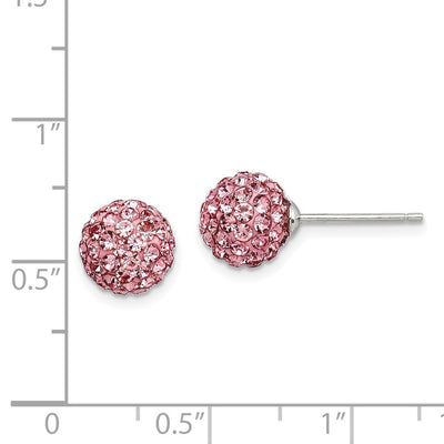 Sterling Silver Rhodium-plated Pink Czech Crystal Post Earrings