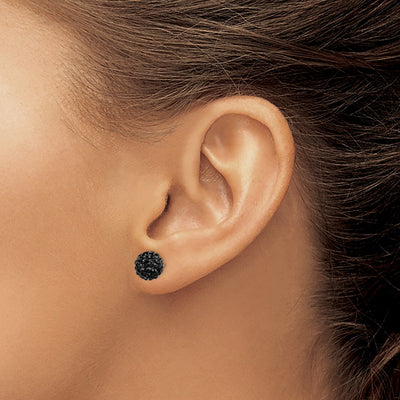 Sterling Silver Rhodium-plated Black Czech Crystal Post Earrings