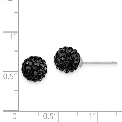 Sterling Silver Rhodium-plated Black Czech Crystal Post Earrings