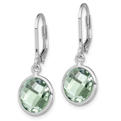 Sterling Silver Rhodium-plated Green Quartz Earrings, 28 x 11mm