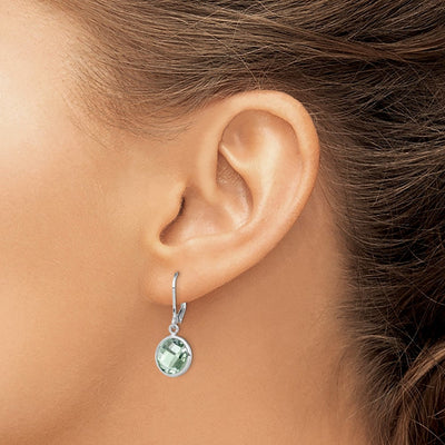 Sterling Silver Rhodium-plated Green Quartz Earrings, 28 x 11mm