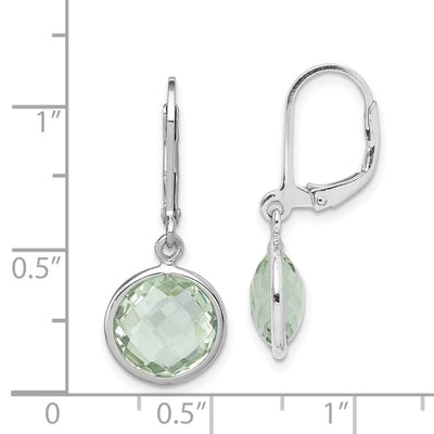 Sterling Silver Rhodium-plated Green Quartz Earrings, 28 x 11mm