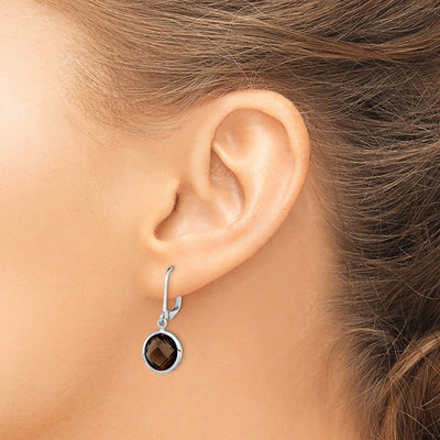 Sterling Silver Rhodium-plated Smoky Quartz Earrings, 28 x 11mm