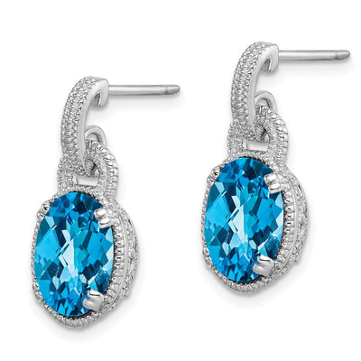 Sterling Silver Rhodium-plated Blue Topaz Earrings, 20 x 9mm