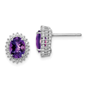 Sterling Silver Rhodium-plated Amethyst and Diamond Earrings (Style QE9848AM)