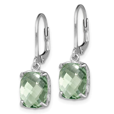 Sterling Silver Rhodium-plated Green Quartz Earrings, 26 x 8mm