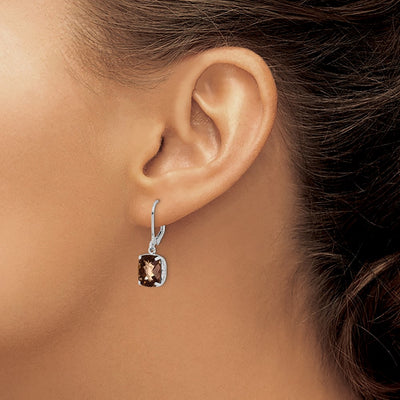 Sterling Silver Rhodium-plated Smoky Quartz Earrings, 26 x 8mm