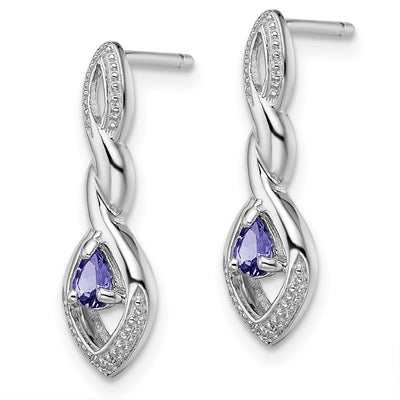 Sterling Silver Rhodium Plated Diamond and Tanzanite Post Earrings