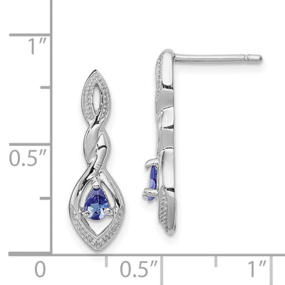 Sterling Silver Rhodium Plated Diamond and Tanzanite Post Earrings