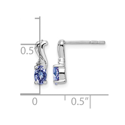 Sterling Silver Rhodium Plated Diamond & Tanzanite Oval Post Earrings, 10 x 4mm
