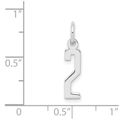 Sterling Silver/Rhodium-plated Elongated Polished Number 2 Charm