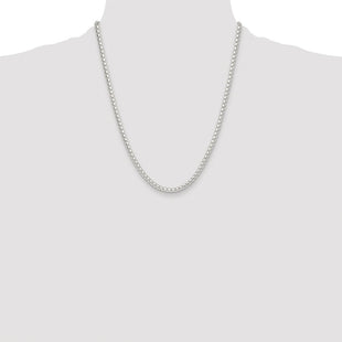 Sterling Silver Rhodium-plated Polished Round Box Chain (Style QFC224R-22)