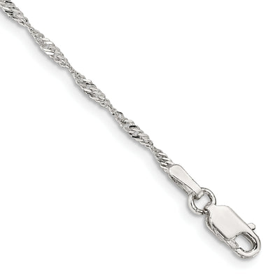 Sterling Silver Singapore Chain Anklet, 9 x 1.75mm