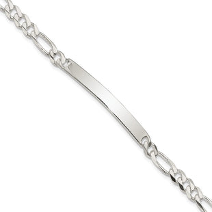 Sterling Silver Figaro Link ID Bracelet (Style QFD150-8)