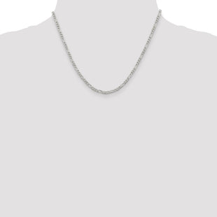 Sterling Silver Pav Flat Figaro Chain (Style QFF080-18)
