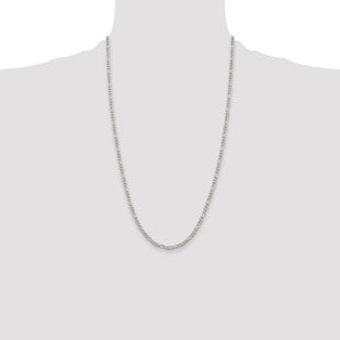 Sterling Silver Pav Flat Figaro Chain (Style QFF080-26)