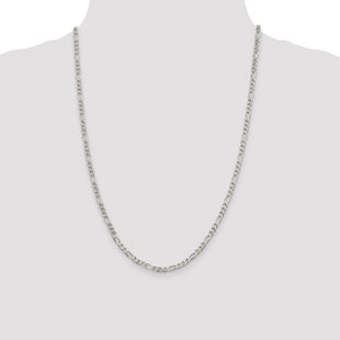 Sterling Silver Pav Flat Figaro Chain (Style QFF100-24)