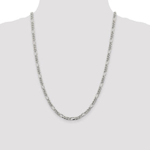 Sterling Silver Pav Flat Figaro Chain (Style QFF120-24)
