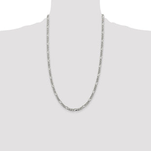 Sterling Silver Pav Flat Figaro Chain (Style QFF120-26)