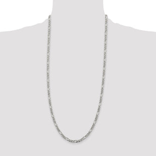 Sterling Silver Pav Flat Figaro Chain (Style QFF120-30)