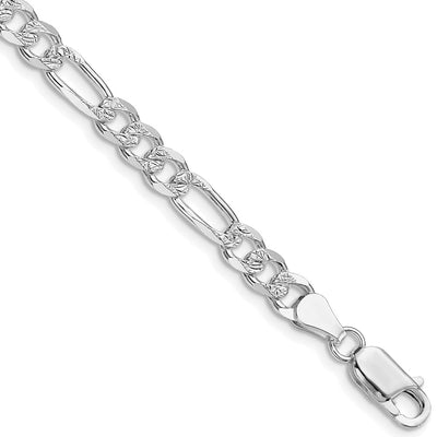 Sterling Silver Rhodium-plated Pavé Flat Figaro Chain, 22 x 5.5mm