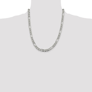 Sterling Silver Pav Flat Figaro Chain (Style QFF200-22)