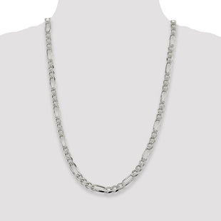 Sterling Silver Pav Flat Figaro Chain (Style QFF200-26)