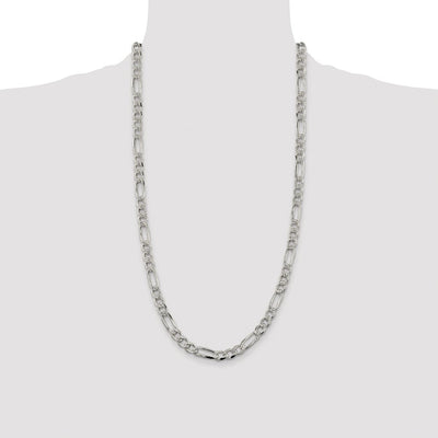 Sterling Silver Rhodium-plated Pavé Flat Figaro Chain, 8 x 7.25mm