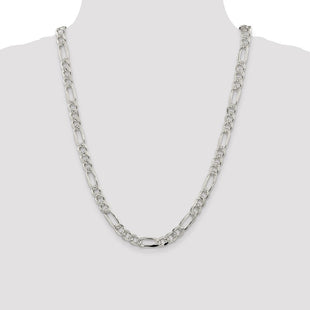 Sterling Silver Pav Flat Figaro Chain (Style QFF220-24)