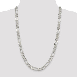 Sterling Silver Pav Flat Figaro Chain